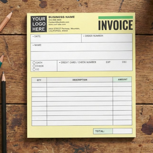 Bloc-note Logo, Sales Receipt Order Forms, Invoice Booklet (Custom Sales Receipt Order Form Notepad (Invoice Booklet, Handheld, Carbonless, Made in USA)