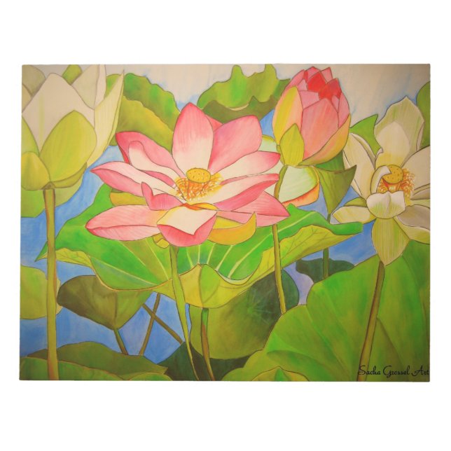Bloc-note Lotus rose nénuphar aquarelle peinture (Devant)