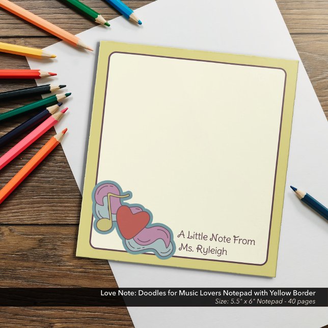 Bloc-note Love Note : Doodles for Music Lovers Yellow (Love Note: Doodles for Music Lovers Notepad with Yellow Border - 5.5"x6" Notepad)