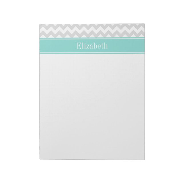 Bloc-note Lt Gray Wht Chevron ZigZag Aqua Nom Monogram (Tourné)