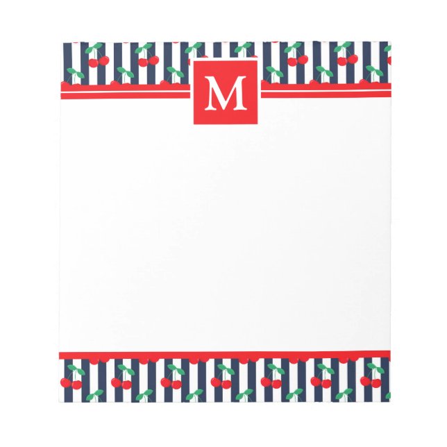Bloc-note Lumière d'été Monogramme Cerises Bleu & Rouge (Devant)