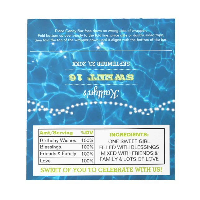 Bloc-note Lumières de la piscine Lime Anniversaire Favoriser (Devant)