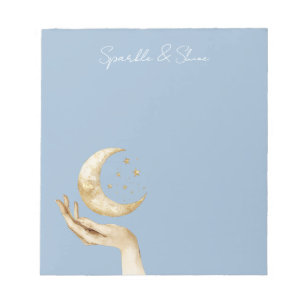 Bloc-note Lune Étoiles Main Or Bleu Clair