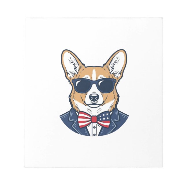 Bloc-note Lunettes de soleil Corgi patriotiques Art vectorie (Devant)