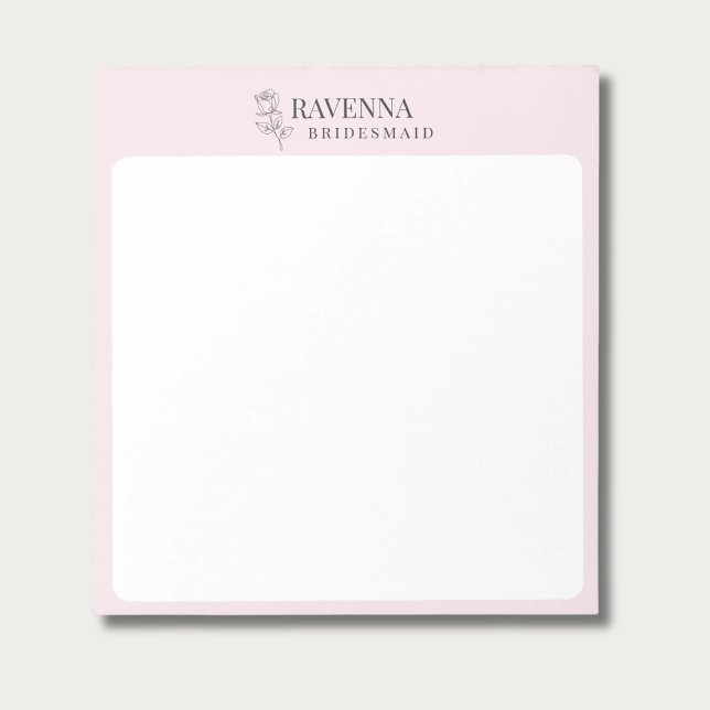 Bloc-note Luxe Rose Rose Pâle Ligne Art Nom Personnalisé (Créateur téléchargé)