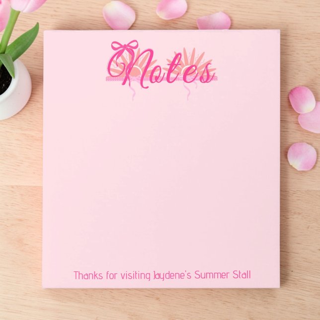 Bloc-note Magentia Et Ruban Rose Avec Soleil Éclatant (Soft pink colors for home or corporate giveaway. Promote your small business with style. )