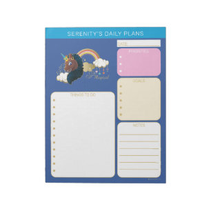 Bloc-note Magical la Licorne Arc-en-ciel et Nuages Design