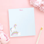 Bloc-note Magique Arc-en-ciel Unicorn Bleu Personnalisé<br><div class="desc">Un beau bloc-notes à licorne avec étoiles et un arc-en-ciel sur un arrière - plan bleu clair. Personnalisez avec son nom pour faire un cadeau amusant pour une fille!</div>