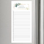 Bloc-note Magnétique Cadre doré feuille botanique personnalisé<br><div class="desc">Carrelage et case à cocher design bloc-notes magnétique avec une feuille simple moderne et cadre doré personnalisé avec votre nom.</div>
