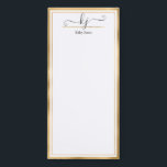 Bloc-note Magnétique Élégant Or Blanc 2 Monogrammes Nom du script magné<br><div class="desc">Calligraphie moderne et élégante 2 Monogramme Script Or et blanc Nom Personnalisé Cartes Note personnalisées. Il est doté d'un cadre en feuille d'or sur arrière - plan blanc. Vous pouvez customiser ce bloc-notes avec votre nom, 2 initial monogramme (script de calligraphie écrit à la main). Si vous n'avez pas besoin...</div>