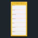 Bloc-note Magnétique Gold Jaune Minimaliste Simple Planification des re<br><div class="desc">Écrivez vos dîners sur cette tablette magnétique pour une façon simple de planifier les repas de la semaine et collez-les sur votre réfrigérateur, porte de garde ou centre de commande. La disposition simple et moderne en jaune doré, noir et blanc avec des polices sans serif plaira à tous les planificateurs...</div>