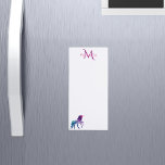 Bloc-note Magnétique unicorne violet blanc rose monogrammed girly<br><div class="desc">Une licorne d'imaginaire turquoise,  violette et un peu rose. Fond blanc. Personnalisez et ajoutez votre nom et votre lettre monogramme en violet et rose.</div>