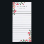 Bloc-note Magnétique Vignes florales roses rayées<br><div class="desc">Bloc - notes floral rayé vous pouvez accrocher sur votre réfrigérateur. Les vignes florales avec des fleurs et des bourgeon floraux rougissent dedans rose et feuille rose-foncé et vert. Customisez avec votre nom dans les lettres vertes avec du charme.</div>