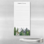Bloc-note Magnétique Watercolor Mountains Nature Forest Trees Checklist<br><div class="desc">Liste de vérification de texte/nom personnalisé avec aquarelle peinte paysage avec montagnes,  forêt et cabine.</div>