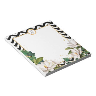 Bloc-note Magnolia Monogramme Ivoire et Or avec Chevron