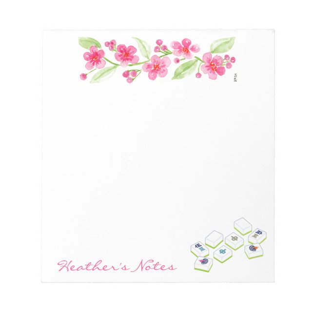 Bloc-note Mahjong Aquarelle Fleurs Fleurissant NOM (Devant)