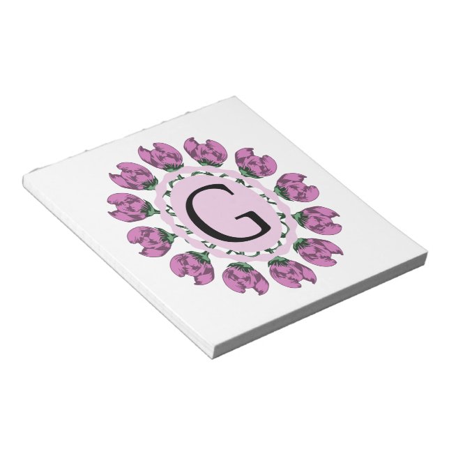 Bloc-note Majuscule G monogramme floral (Incliné)