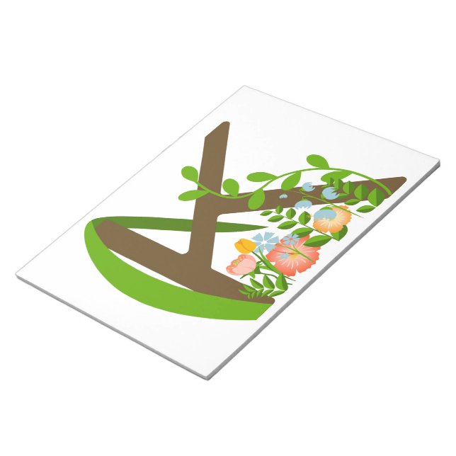 Bloc-note Majuscule K monogramme floral (Incliné)