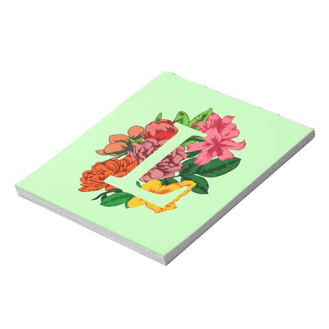 Bloc-note Majuscule L monogramme floral (Tourné)