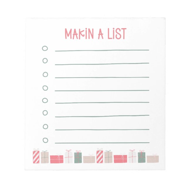 Bloc-note Making A List | Christmas Shopping Gift Notepad (Devant)