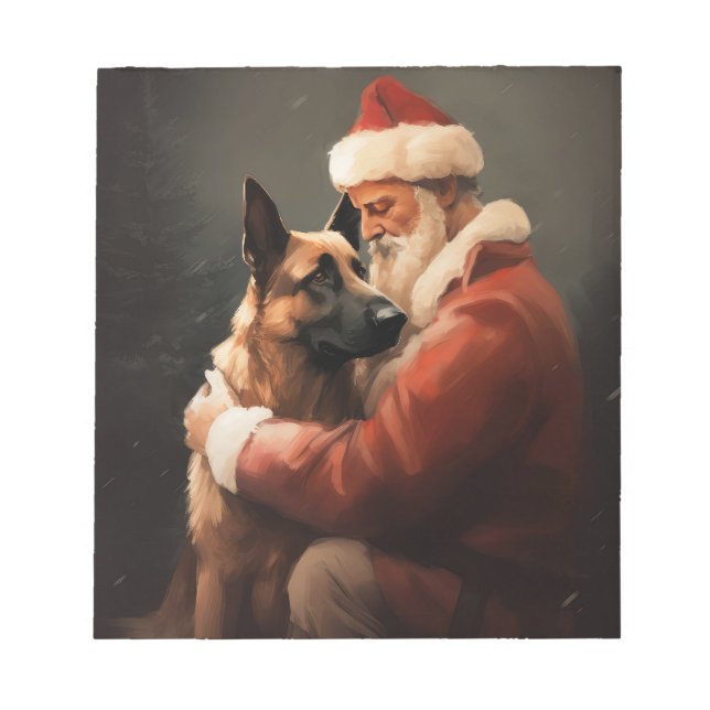 Bloc-note Malinois Belge avec le Père Noël Festif Noël (Devant)