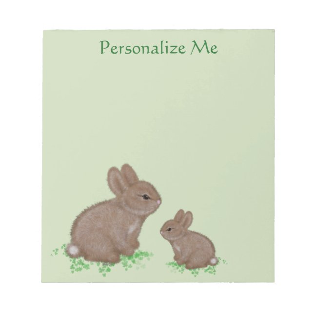 Bloc-note Maman adorable et bébé lapin dans du trèfle (Devant)