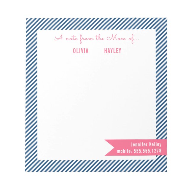 Bloc-note Maman Notepads, bleu et rose Personnalisé (Devant)