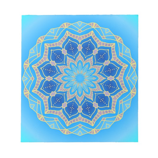 Bloc-note Mandala en bleu électrique et turquoise (Devant)