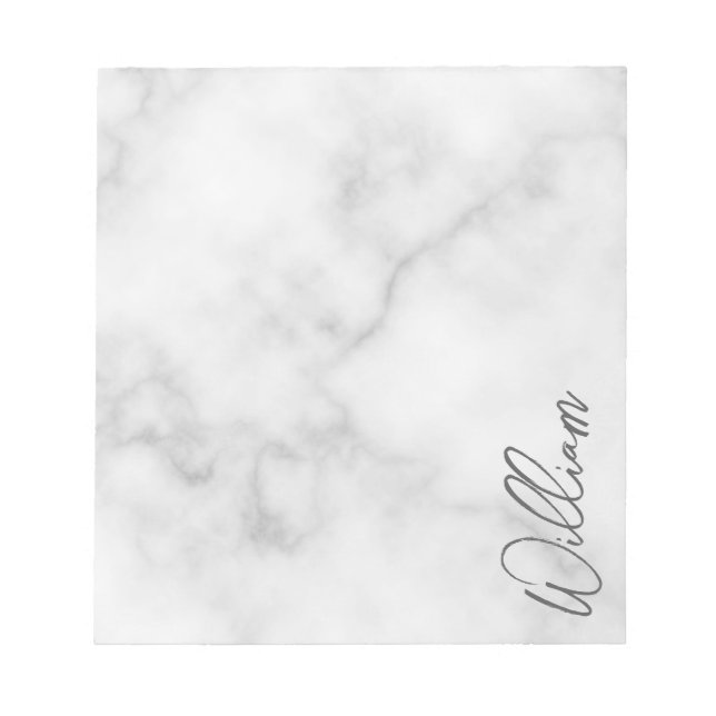 Bloc-note Marbre blanc Modern Script Nom personnalisé (Devant)