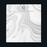 Bloc-note Marbre blanc moderne élégant Nom<br><div class="desc">Motif en marbre blanc moderne et tendance nom d'illustration monogramme bloc-notes</div>