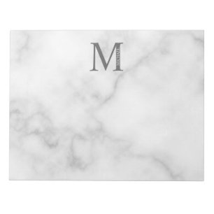 Bloc-note Marbre blanc Monogramme personnalisé et nom