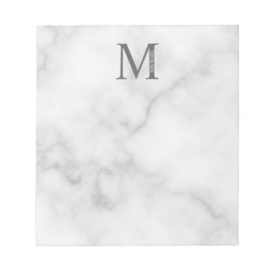 Bloc-note Marbre blanc Monogramme personnalisé et nom