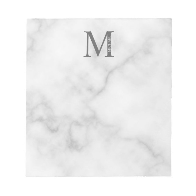 Bloc-note Marbre blanc Monogramme personnalisé et nom (Devant)