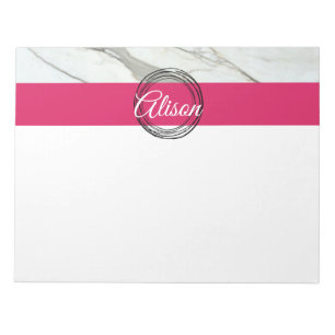 Bloc-note Marbre blanc rose noir cercles nom personnel