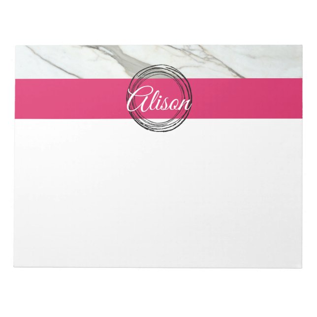 Bloc-note Marbre blanc rose noir cercles nom personnel (Devant)