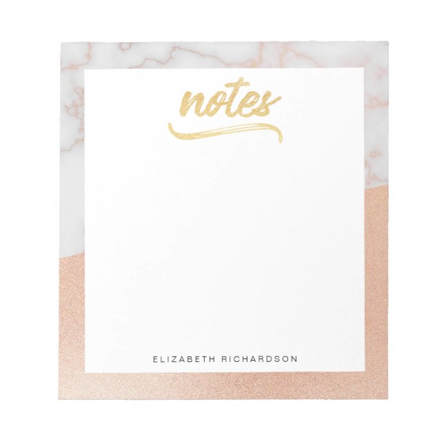 Bloc-note Marbre et Faux Rose Gold Nom personnalisé Bloc-not (Devant)
