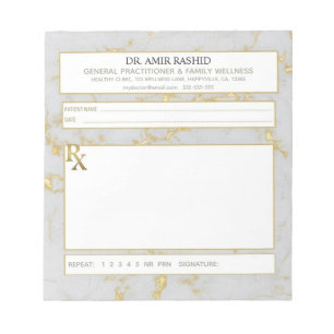 Bloc-note Marbre Gris Or Mat Mat Médecin Ordonnance