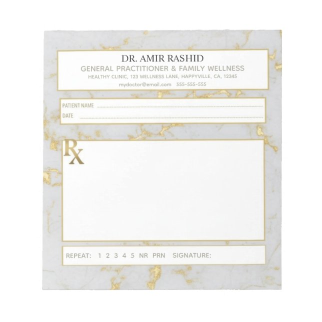 Bloc-note Marbre Gris Or Mat Mat Médecin Ordonnance (Devant)