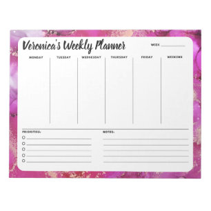 Bloc-note Marbre rose Abstrait Hebdomadaire Liste des tâches