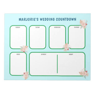 Bloc-note Mariage floral bleu/vert personnalisé