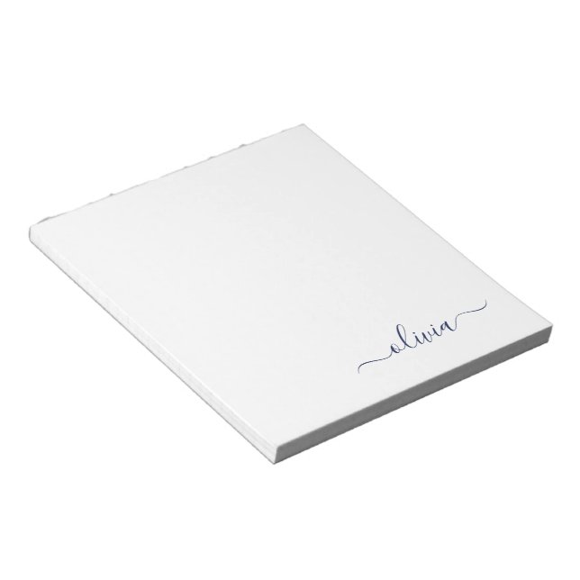 Bloc-note Marine Bleu Blanc moderne Script Girl Monogramme N (Incliné)
