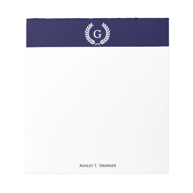Bloc-note Marine Blue What Blé Laurel Wreath Initial Monogra (Devant)