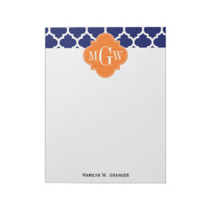 Bloc-note Marine Blue Wt Chevron Citrouille Quatrefoil 3 Mon