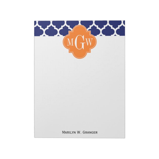 Bloc-note Marine Blue Wt Chevron Citrouille Quatrefoil 3 Mon (Tourné)