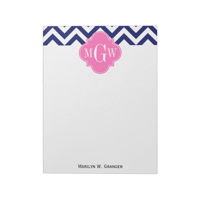 Bloc-note Marine Lg Chevron Hot Pink #2 Quatrefoil 3 Monogra (Tourné)