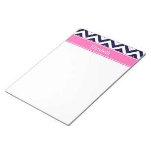 Bloc-note Marine Lg Chevron HotPink2 Quatrefoil Nom Monogram