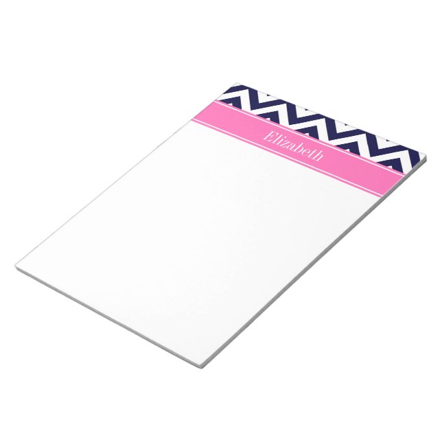 Bloc-note Marine Lg Chevron HotPink2 Quatrefoil Nom Monogram (Incliné)