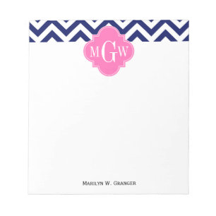 Bloc-note Marine Lg Chevron Rose Chaud #2 Quatrefoil 3 Monog