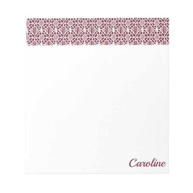 Bloc-note Maroon avec Motif de dentelle Crochet blanc (Devant)