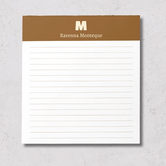Bloc-note Marron Chocolat Personnalisé Monogramme Nom Ligné (Créateur téléchargé)